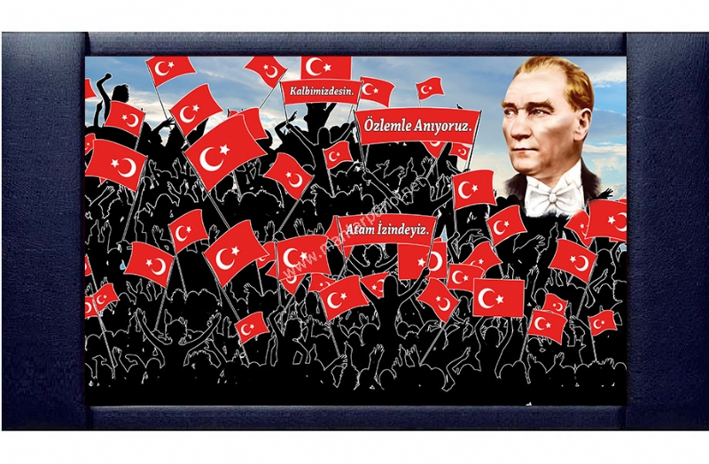 Deri Çerçeveli Atatürk Resimli Makam Panosu 85x140 cm