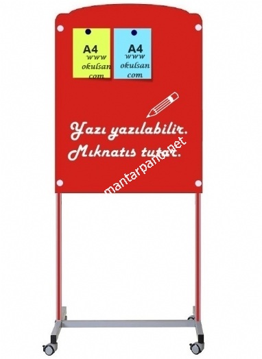 Mıknatıs özellikli kırmızı yazı tahtası tekerlekli model 75x100 cm